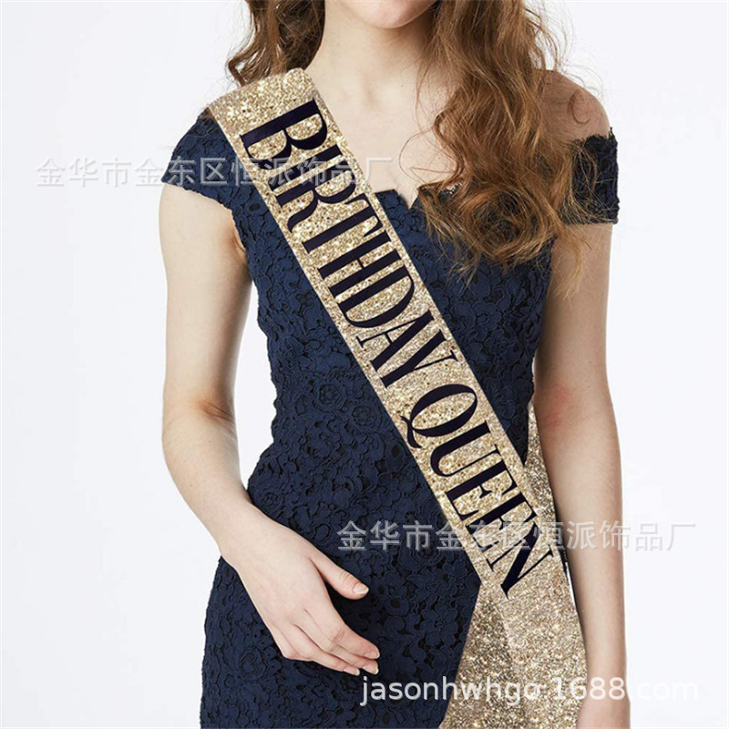 Cumpleaños en stock, banda de cumpleaños, correa de etiqueta, corona de oro rosa, correa de hombro