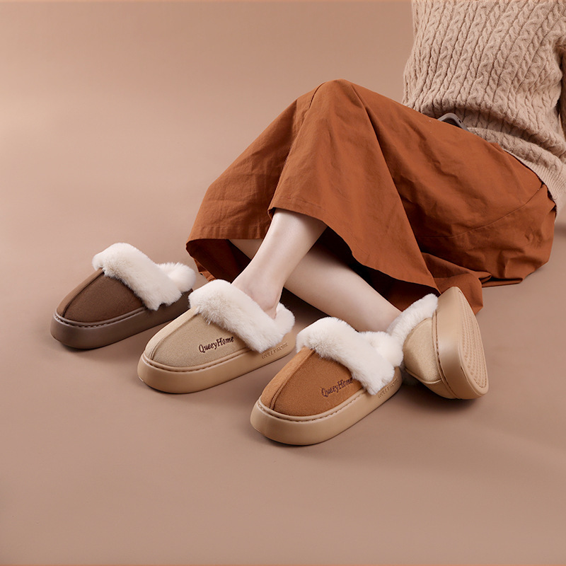 Internet Celebrity Winter Furry Slippers, Fashionable Home Snow Boots, Thick-Soled, Fleece-Lined, Non-Slip, Autumn and Winter Soft-Soled Slippers for Outdoor Wear