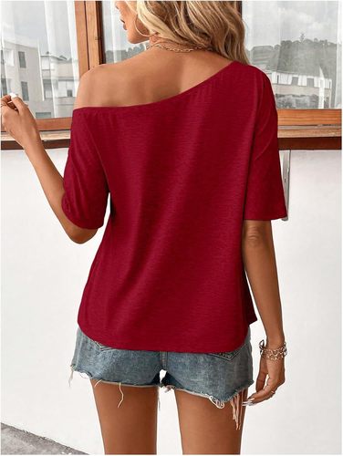 Eurasian cross-border Amazon design summer new sexy off-shoulder print casual foreign trade heart T-shirt