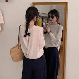 后背镂空毛衣针织衫女秋季新款前后两穿纯色设计款外搭长袖上衣潮