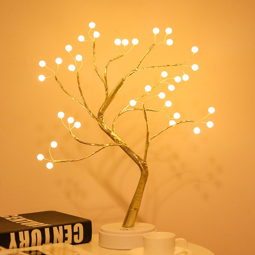 Lámpara de árbol pequeño transfronterizo LED, alambre de cobre, decoración de árbol de perlas, luz de color, decoración de atmósfera de gypsophila, luz de noche