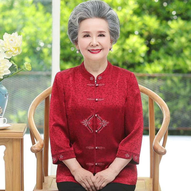 Праздничная бабушка платье рубашка пожилых женщин Мама летнее платье Tang старая леди свадебное платье
