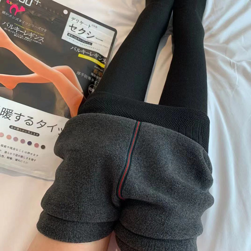 Calcetines japoneses de lana y cachemira gruesas medias de cintura alta y abdomen cerrado 2025 otoño y invierno nuevos pantalones de lana para mujeres delgadas