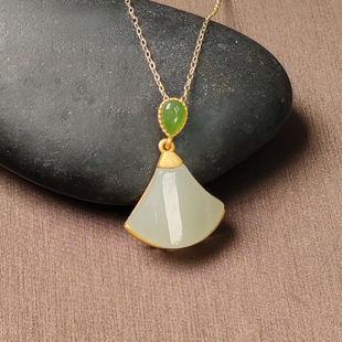 Ancient silver S925 sterling silver small skirt fan pendant female natural Hotan white jade necklace craft manufacturers wholesale