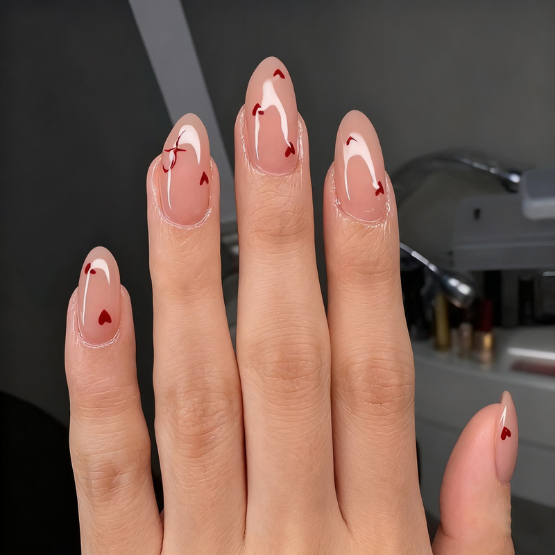 Foreign Trade New Valentine's Day Nail Art Patch Pink Heart Design Small Fresh Almond Nail Wearable Nail Patch Foreign Trade New Valentine's Day Nail Art Patch Pink Heart Design Small Fresh Almond Nail Wearable Nail Patch