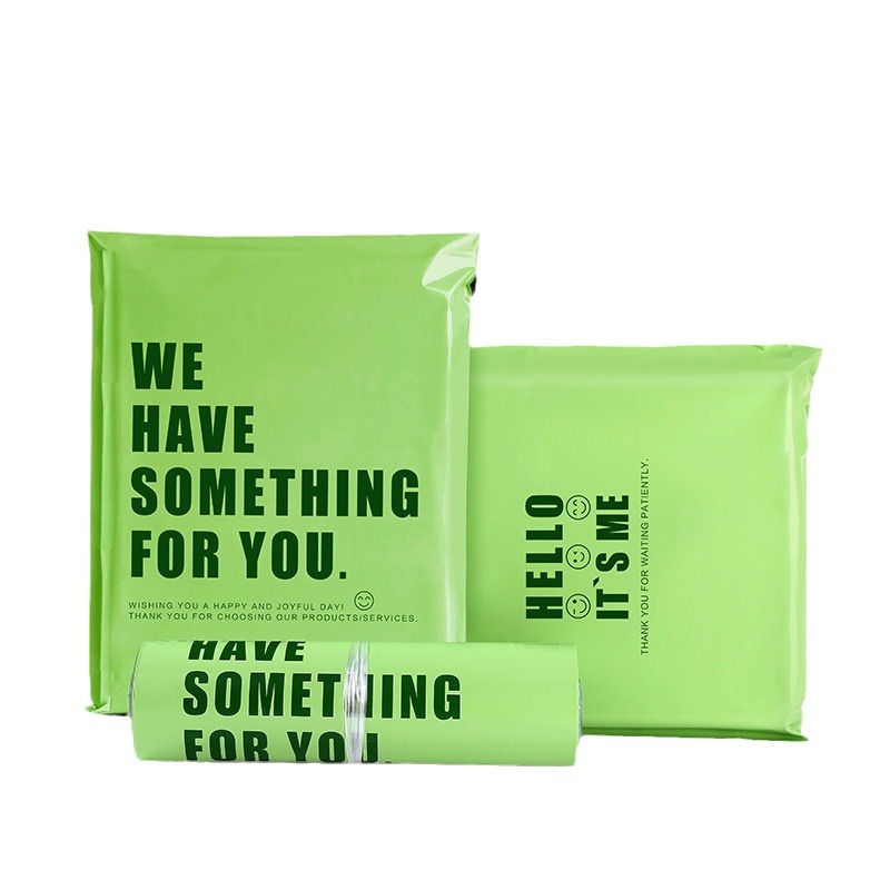 Bolsas de embalaje expreso verde aguacate, bolsas impresas en inglés gruesas, bolsas de embalaje impermeables para ropa, bolsas de destrucción por correo logístico