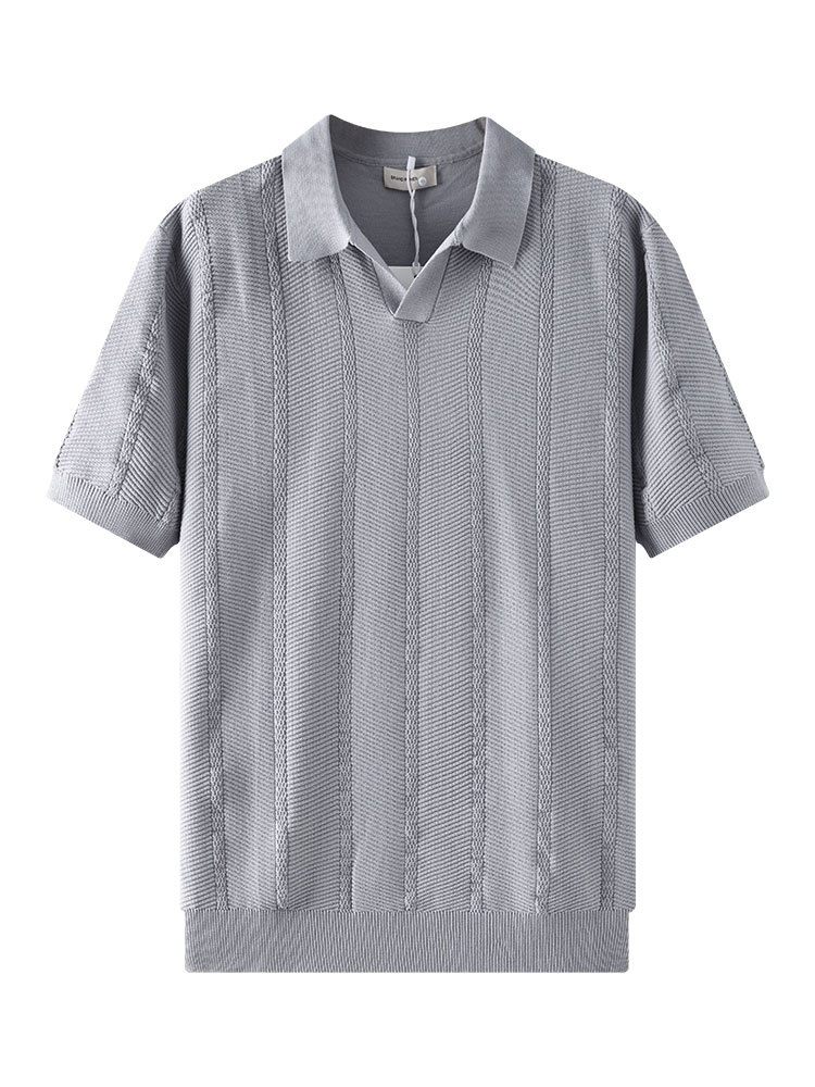 Hombre de verano pozo hielo jersey polo hombre V-flop delgado sentido de alto nivel de negocios casual chaqueta de hombre