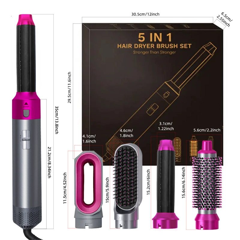 5-в-1 фен-расческа (hot air comb), 1000 Вт, кабель 2 м, мульти-вольтаж