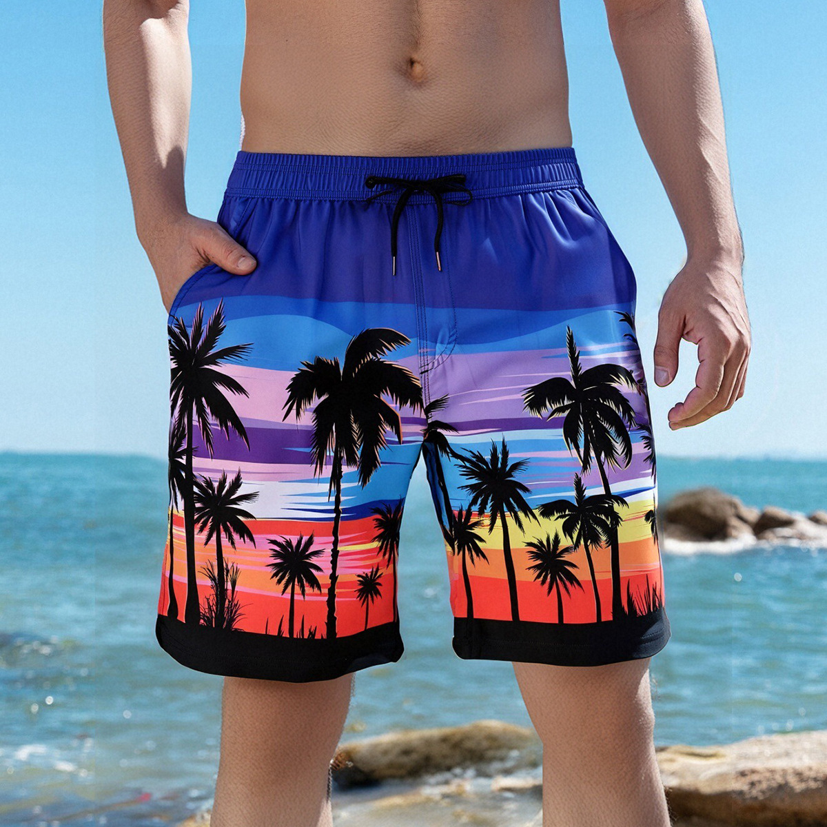 Pantalones cortos transfronterizos para revestimiento vergonzoso vacaciones de playa secado rápido transpirable pantalones cortos deportivos casuales de vacaciones de playa de hombre