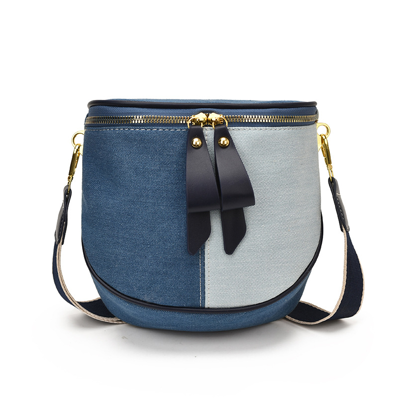 Cross-border bolsos de denim de color contrastante 2026 nuevo nicho de textura superior versátil mochila de hombro