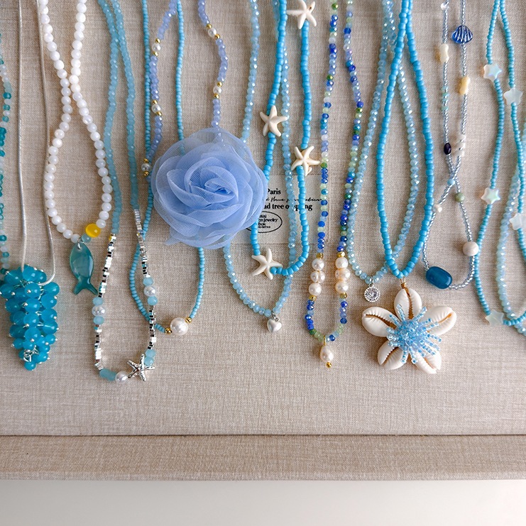 Blue Beaded Shell Necklace Women's Holiday Style Design Necklace Summer Dopamine Clavicle Chain Sweet Accessories