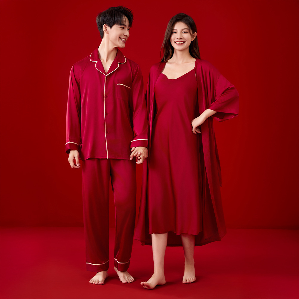 Pajamas de pareja de primavera y otoño de la novia de cabina vestido vestido de la mañana conjunto de ropa de hogar de alta calidad MC0004