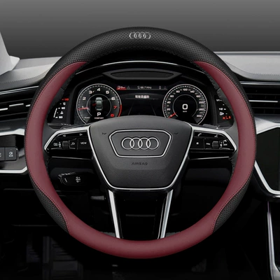 A8 Q7 special leather handle – Steering wheel cover - round-type-with-car-logo-burgundy-other