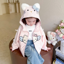 女小童外套春秋款2025新款蝴蝶结猫咪冲锋衣小女孩宝宝秋季上衣潮