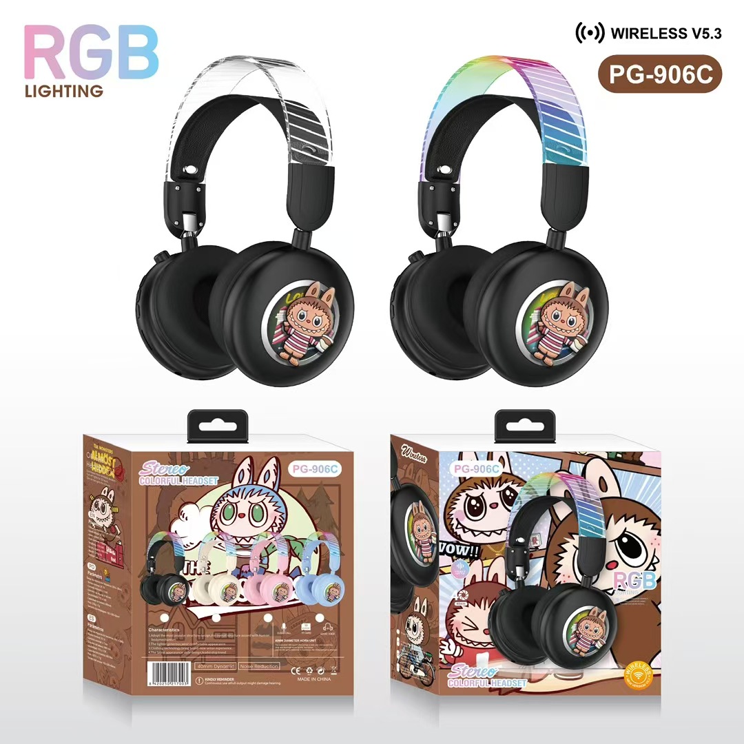 Explosión transfronteriza PG - 906C lindo dibujo animado Brala auriculares Bluetooth luces RGB lindos estéreo image 4