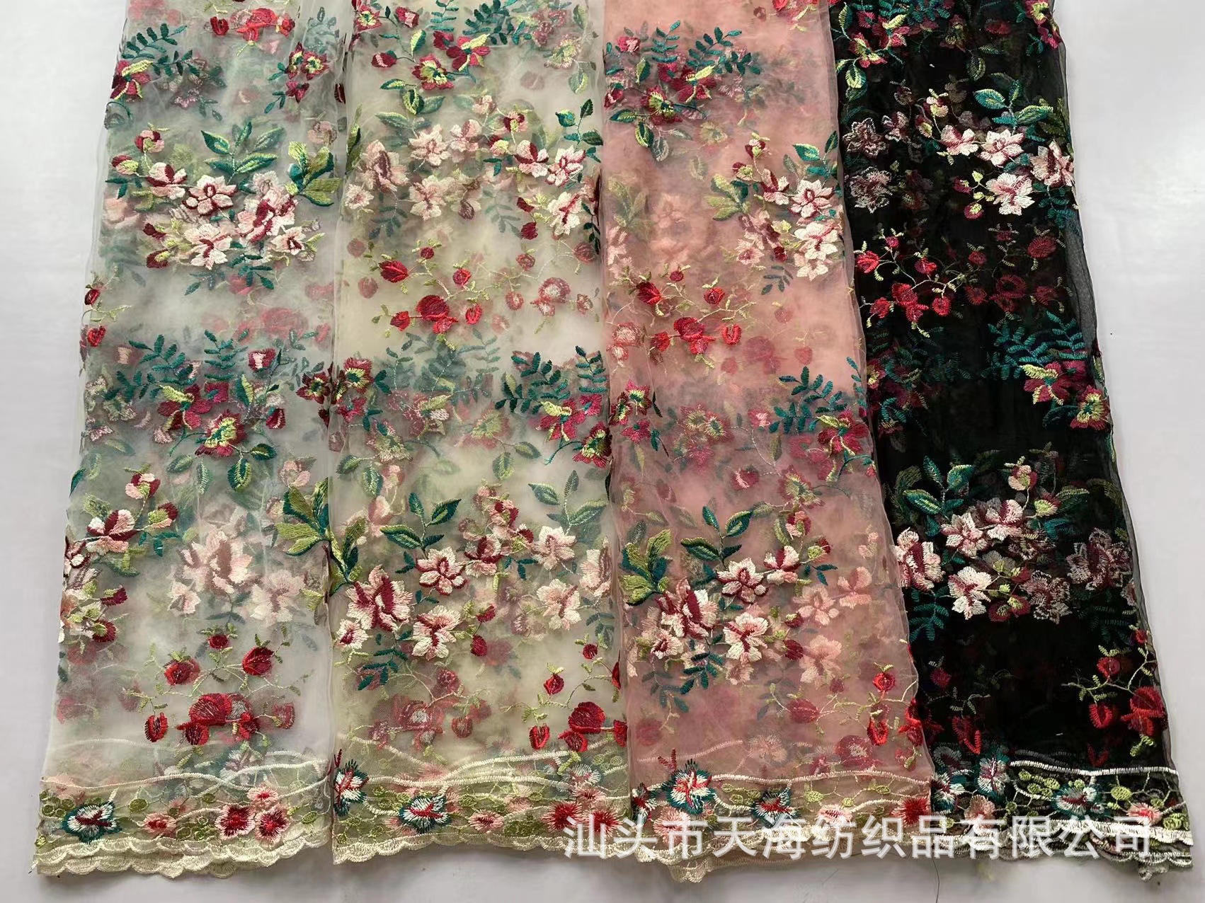 厂家直销现货 网纱绣花多色花卉 连衣裙古装汉服面料