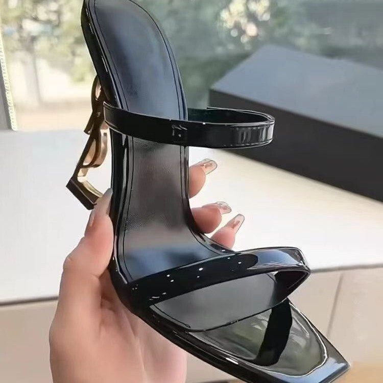 Black One-toe Sandals with High Heel Women's Summer 2025 New Style Elegant High-grade Not Tired Foot Slippers Square Toe Open Toe Women's Shoes Black One-toe Sandals with High Heel Women's Summer 2025 New Style Elegant High-grade Not Tired Foot Slippers Square Toe Open Toe Women's Shoes