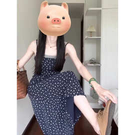 假两件无袖吊带碎花连衣裙子女装夏季跨境新款海边度假高级感长裙