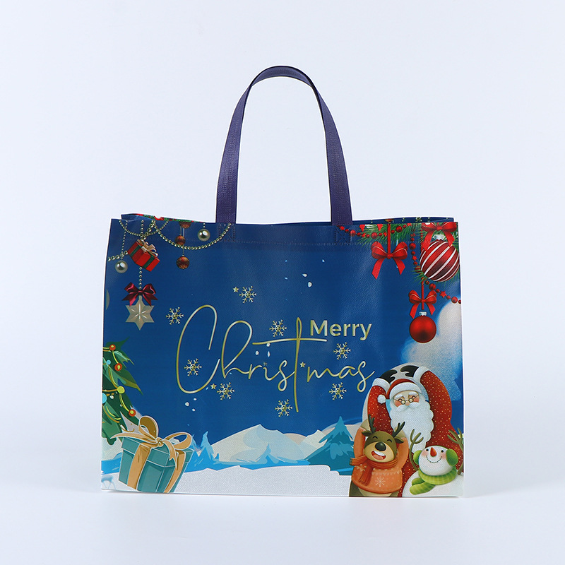 Bolso de Navidad de punto transfronterizo, bolsa de embalaje de regalo, bolsa no tejida laminada en caliente plegable portátil personalizada