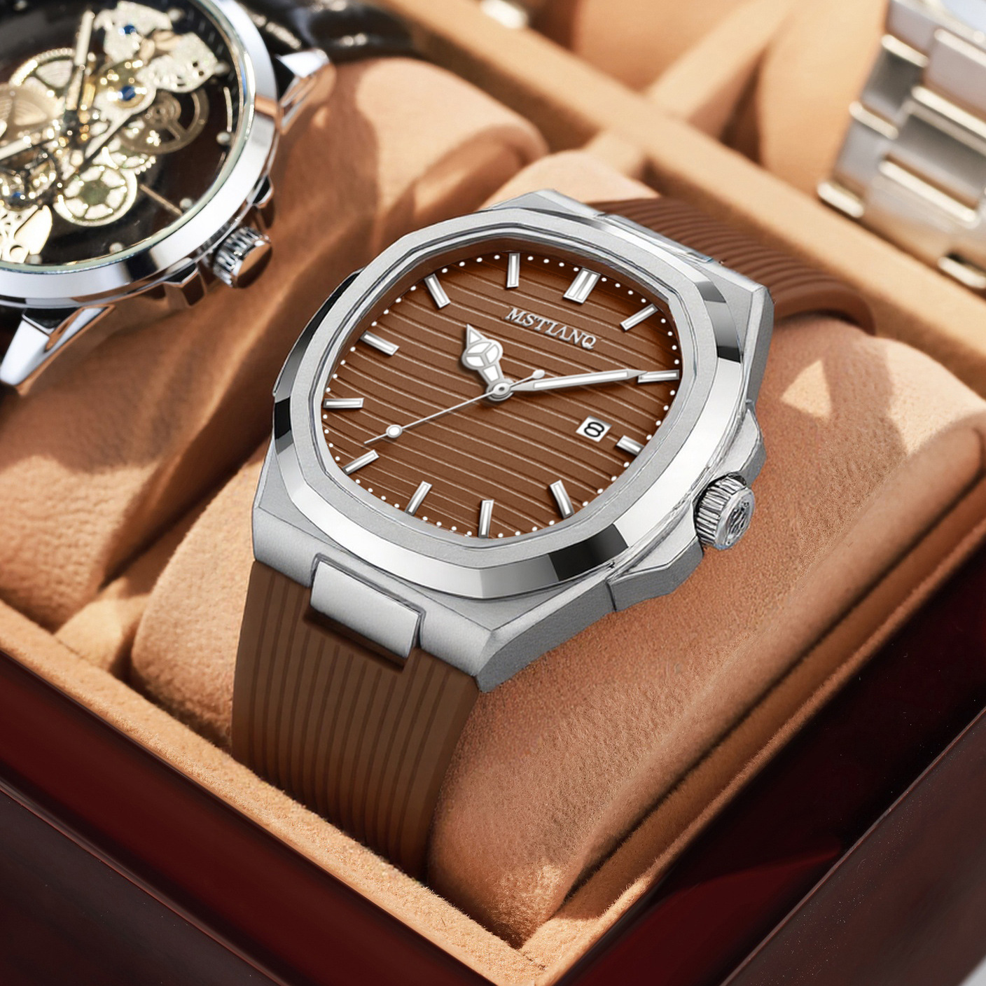 Foreign Trade Cross-Border Fashion Business Ultra-Thin Square Men's Watch Sports Waterproof Luminous Steel Band Quartz Non-Mechanical Watch