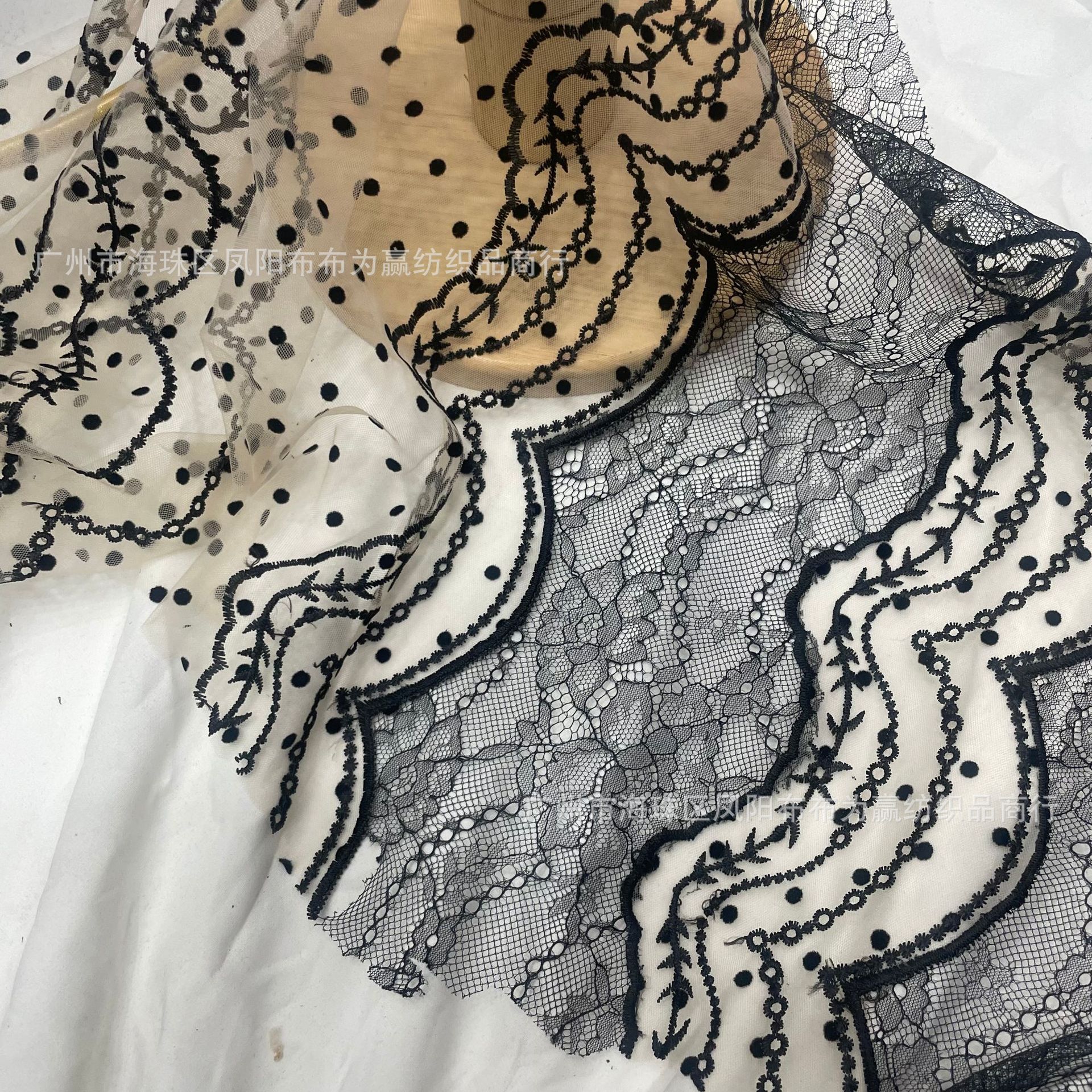 蕾丝植绒网纱面料定位单边植绒 DIY 仙女裙礼服Lolita绣品面料