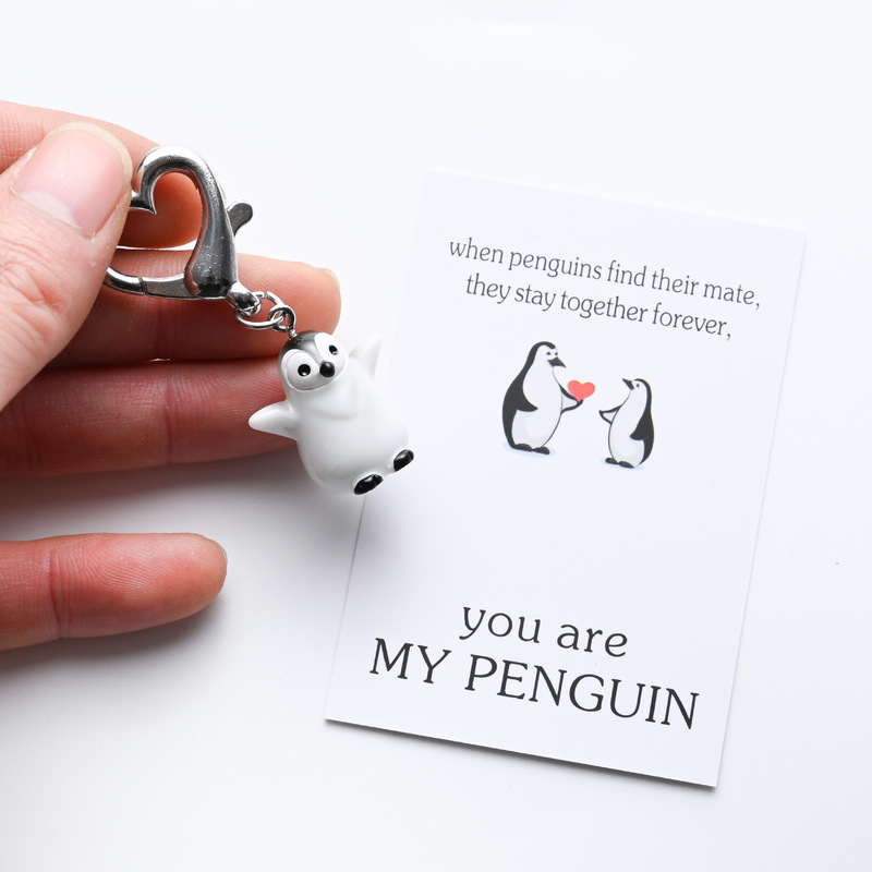 Cross-Border Hot-Selling Pocket Hug English Card Cute Card Stereo Penguin Couple Keychain Heart Lobster Buckle Pendant Cross-Border Hot-Selling Pocket Hug English Card Cute Card Stereo Penguin Couple Keychain Heart Lobster Buckle Pendant