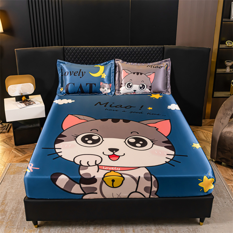 Machine Washable Ice Silk Bed Sheet, Cooling Mat, Mattress Protector Three-Piece Set, Double Breathable Cooling Cartoon Anime Design Machine Washable Ice Silk Bed Sheet, Cooling Mat, Mattress Protector Three-Piece Set, Double Breathable Cooling Cartoon Anime Design