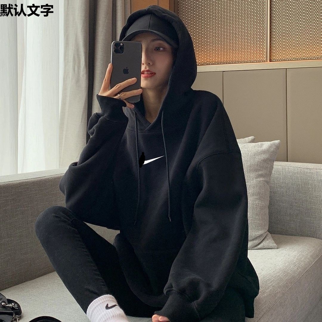 2023 New Spring & Fall Hooded Sweatshirts for Men and Women, Pure Cotton Check Mark Small Hook Embroider Round Neck Couple Tops Trendy