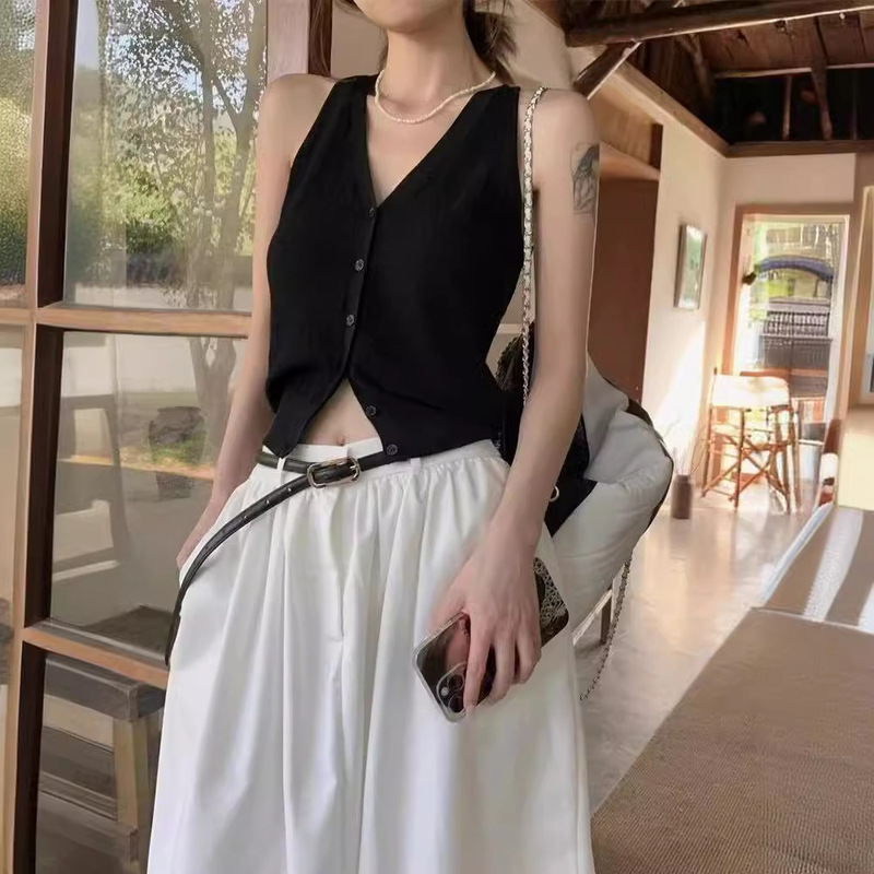 Elegant V-neck Camisole Vest Women's Spring and Summer Pure Desire Style Sleeveless Short Cardigan Top Trendy Outer Wear