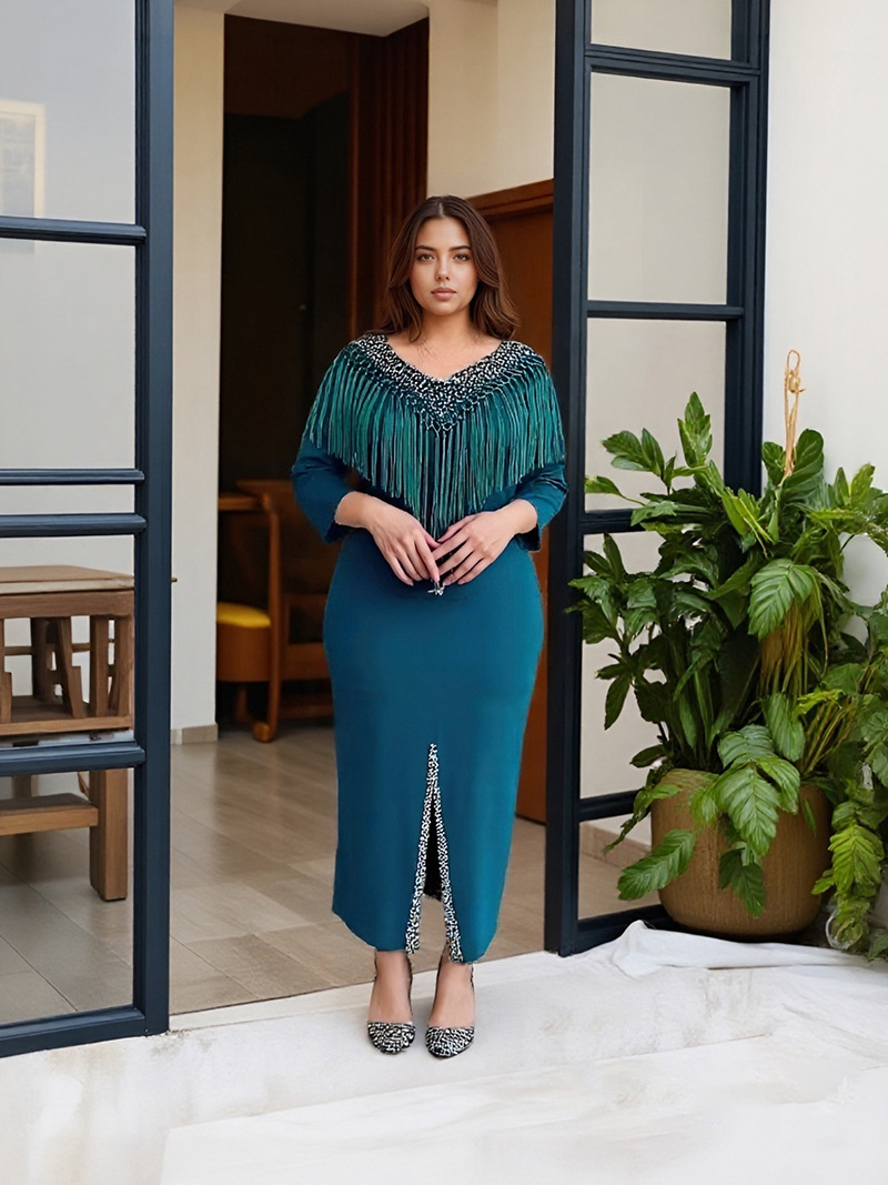 GraceChic Elegantes, figurbetontes, afrikanisches Plus-Size-Quastenkleid im europäischen und amerikanischen Stil für Damen, ideal für Pendler, 0010_voghion.com
