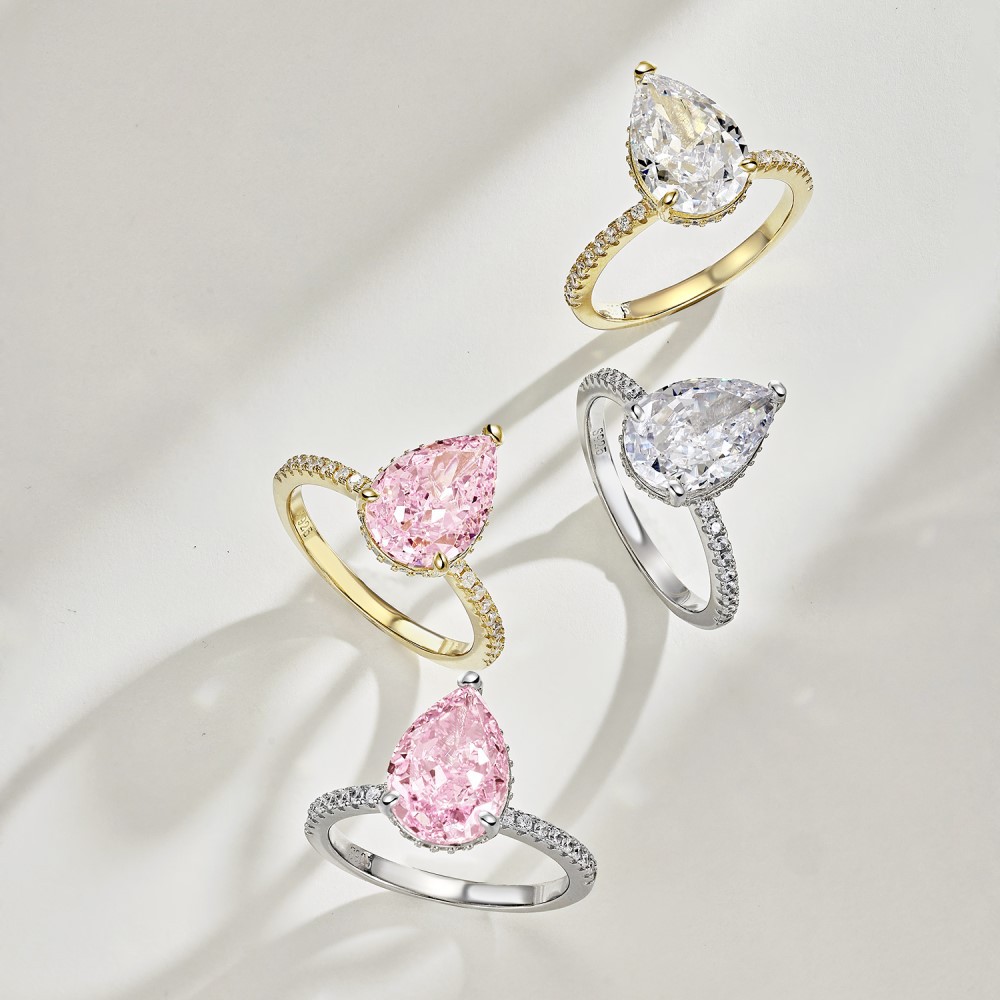 Plating, Inlay Design 925 Sterling Silver Zircon Water Droplets Rings