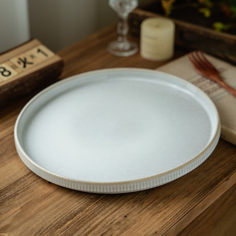 Retro color sólido platos de filete occidentales cubiertos japoneses al por mayor platos de cerámica redondos platos de platos de platos