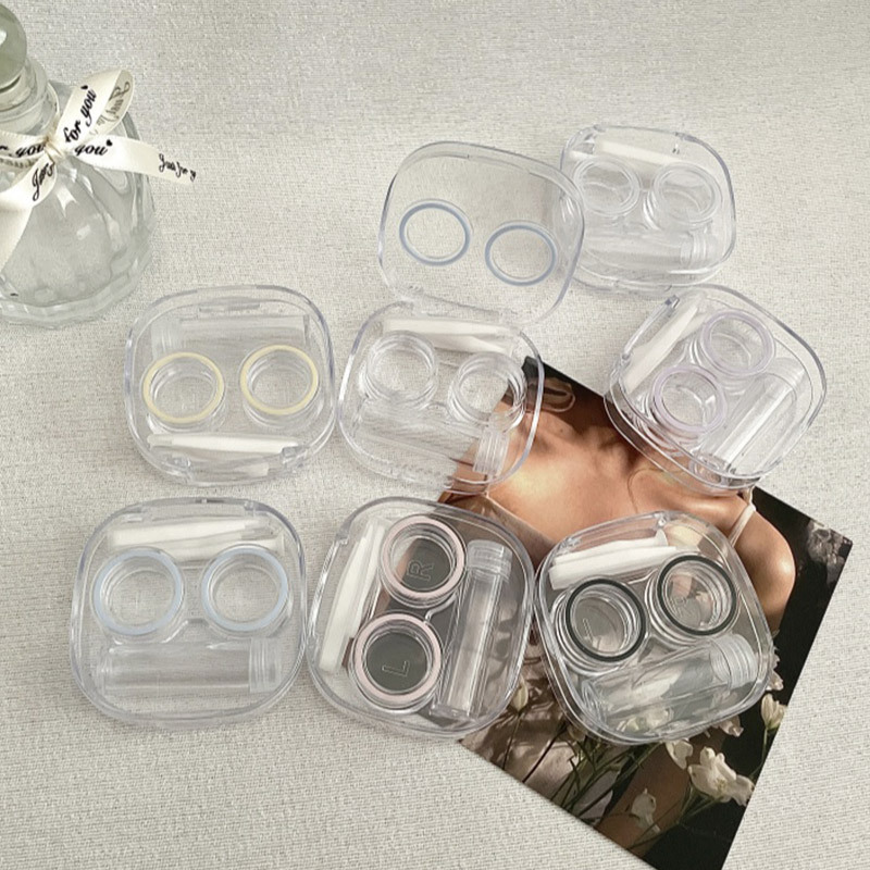 隐形眼镜盒美瞳盒子女一体式便携免拧盖大号带护理液瓶子高级透明