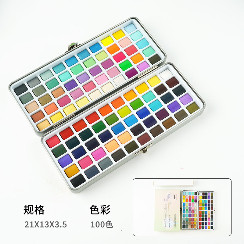 Venta al por mayor 50/72/90/100 color portátil sólido acuarela caja de hierro traje pintura arte pintura personalización transfronteriza