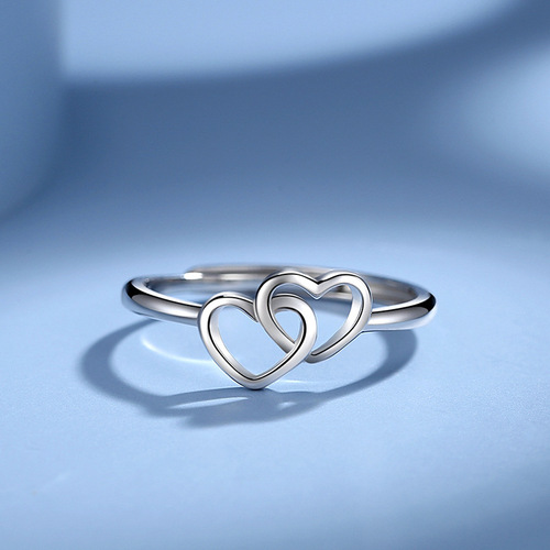 S925 sterling silver heart-to-heart ring for women ins style simple and fashionable double love Korean creative index finger ring