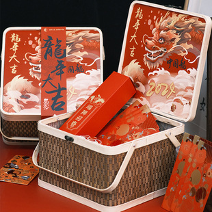New year universal nut gift box New Year gift bag vintage bamboo basket woven hand gift box packaging wholesale