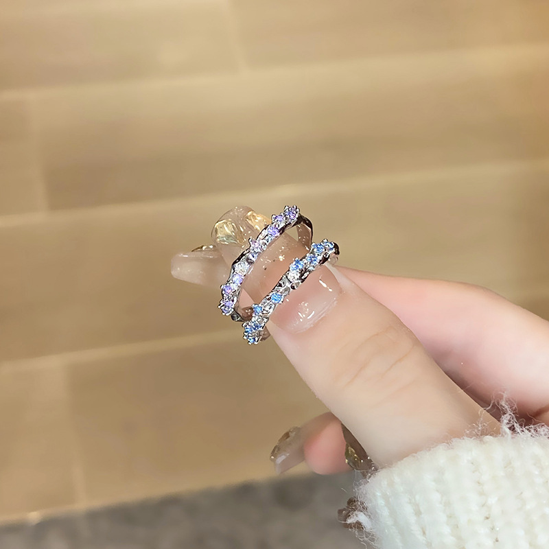 簡約風極簡碎鑽細圈時尚開口戒指女微鑲氣質百搭顯白精緻食指環