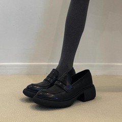 羊皮版~英伦风复古方头一脚蹬乐福鞋女通勤百搭真皮舒适平底单鞋