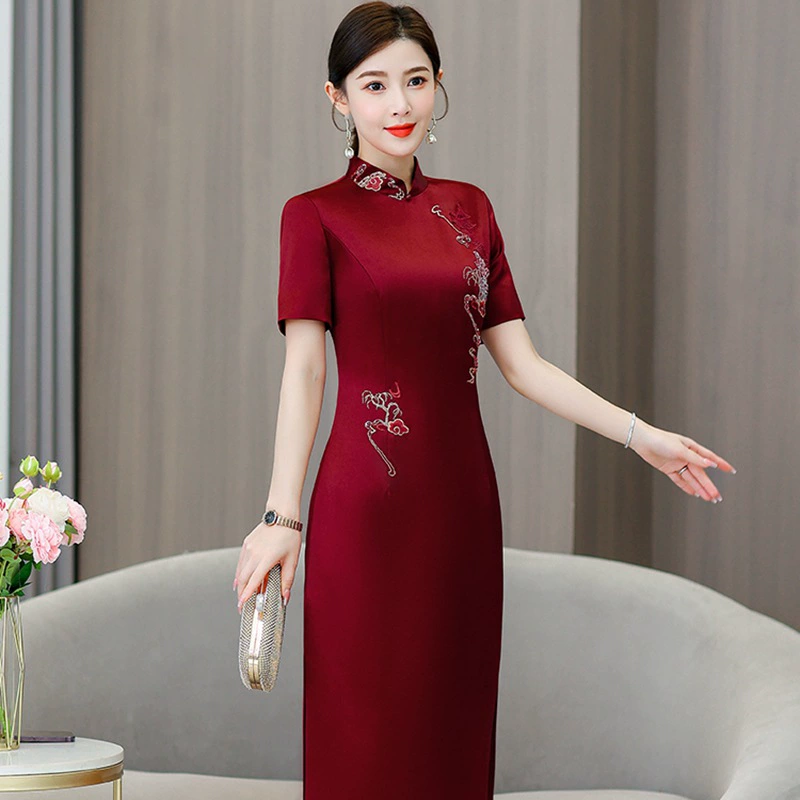 Улучшенное легкое платье Cheongsam, роскошная Китайская вышивка, стиль Китайской Республики, 2023, летнее элегантное платье для матери, свадебное платье с короткими рукавами для женщин