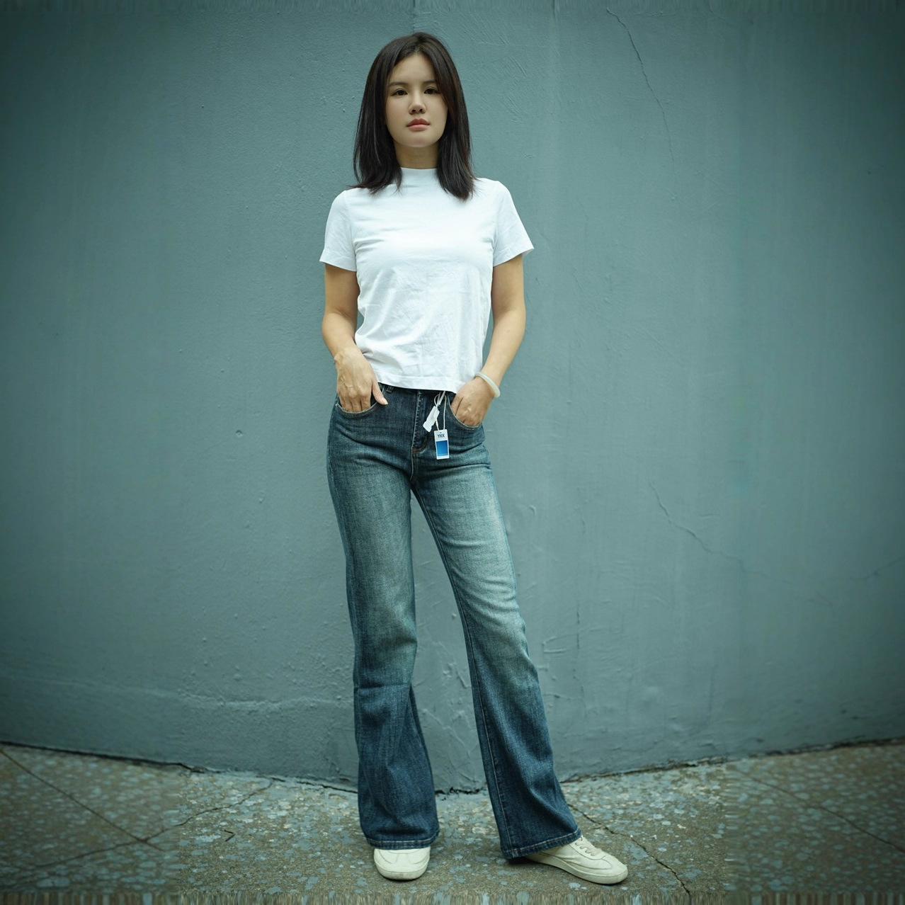 Floor-Length Draped Wide-Leg Jeans for Women 2025 Spring and Summer Retro Blue Loose Non-Leg-Hugging High-Waisted Bell-Bottom Pants