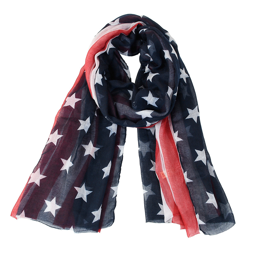 100g Weight Silk Scarf Classification Casual Occasion Women's Retro Ethnic Style National Flag 15 Shuttle Voile Printing Star Silk Scarf
