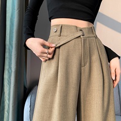 米白色西装阔腿裤女春秋2025新款高腰高级感垂感百搭直筒休闲西裤