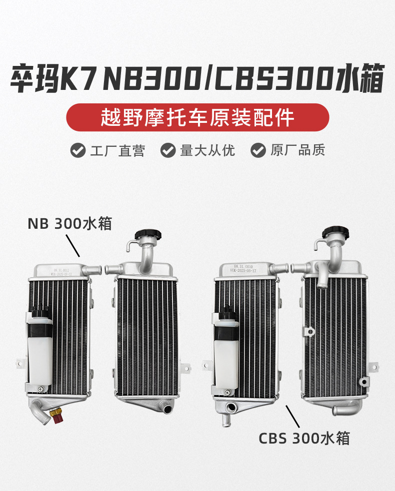 Motorcycle Radiator Zuma K7Nb300/Cbs300 Off-Road Engine Left and Right Water Tank Assembly All-Aluminum