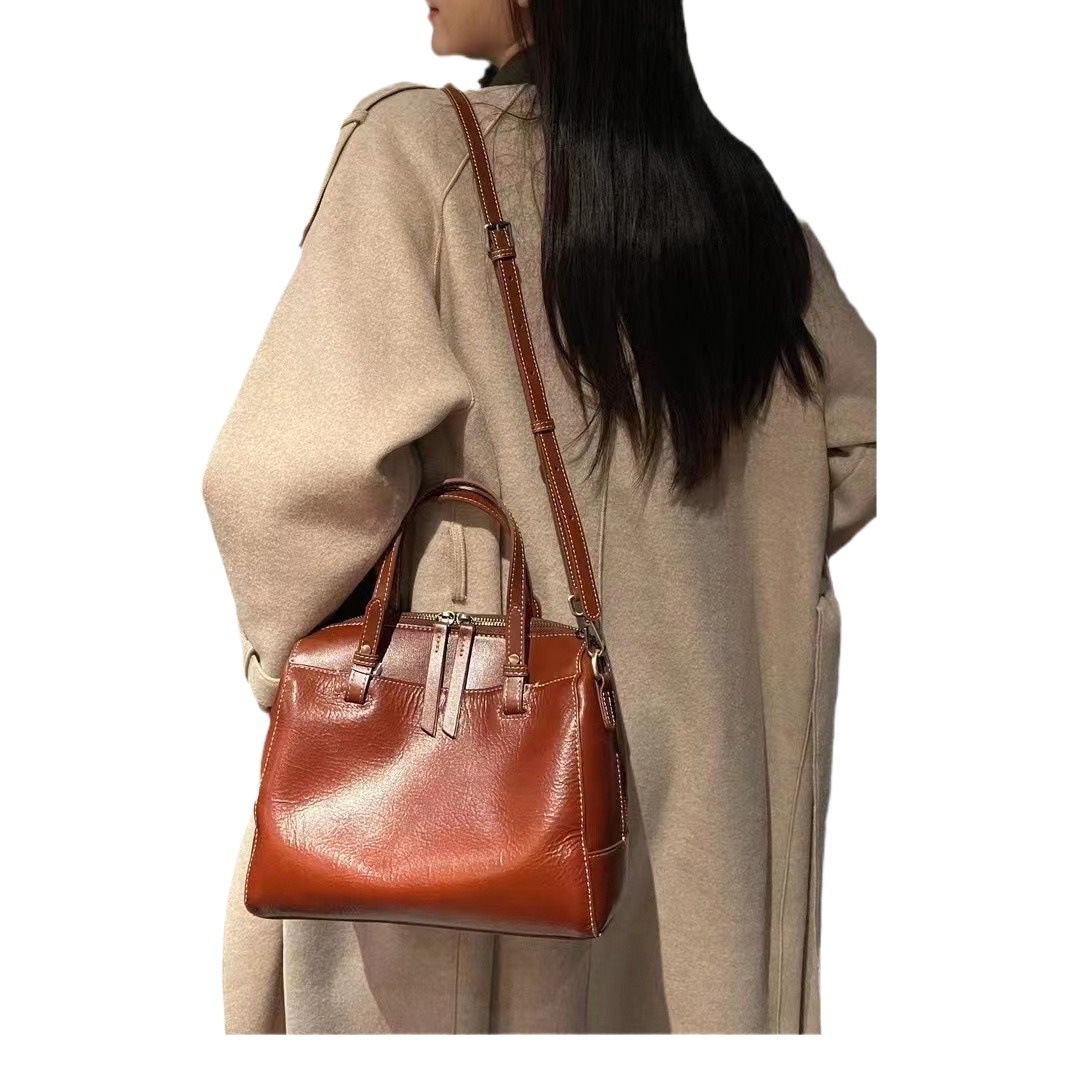 Bolso de cuero curtido vegetal primera capa de piel de vaca gran bolsa de pasta de árbol de cuero retro bolsa de mensajero de moda casual todo-fósforo de cuero suave 775