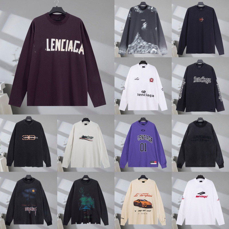 High Version Paris 25Ss Autum New B Family Wave Cola Tape Printing Graffiti Embroider Logo Long-Sleeved T-Shirt