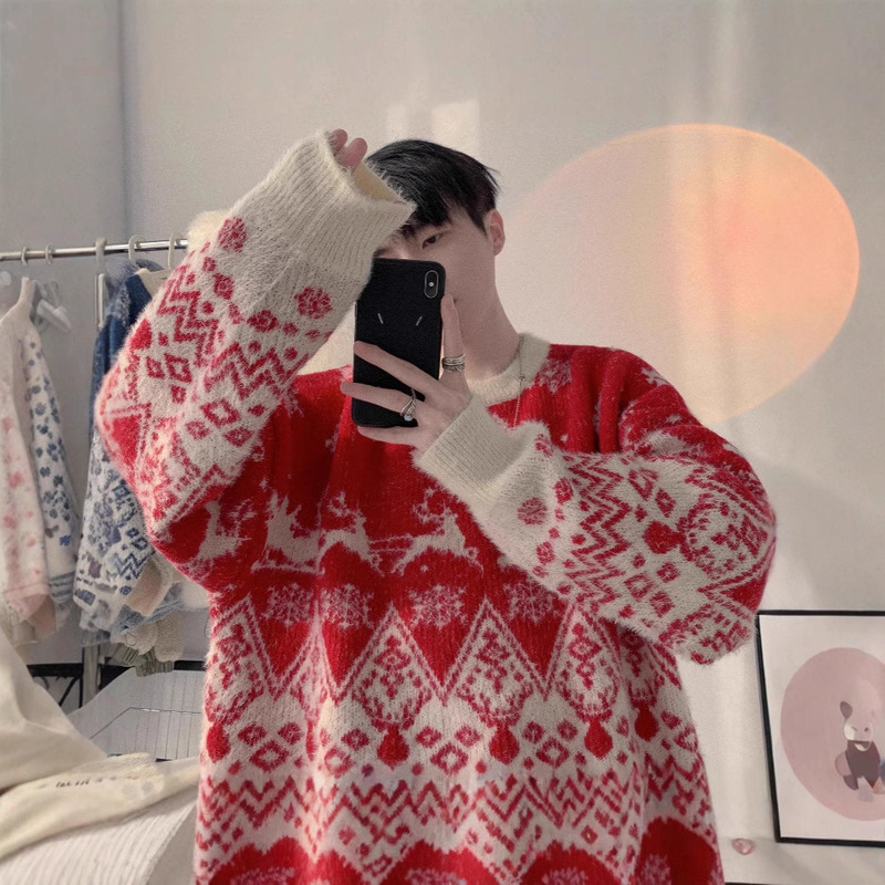 Christmas Sweater Crewneck Knitwear Men's and Women's Spring Autumn and Winter Sweater Couple's Christmas Student Lazy Style Sweater