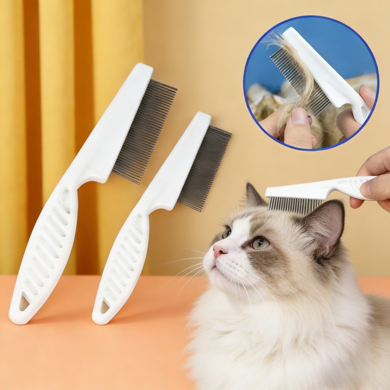 Pein de pulga para gatos, cepillo de acero para mascotas, cepillo de pulgas para perros, limpiador de pein de dientes densos para perros