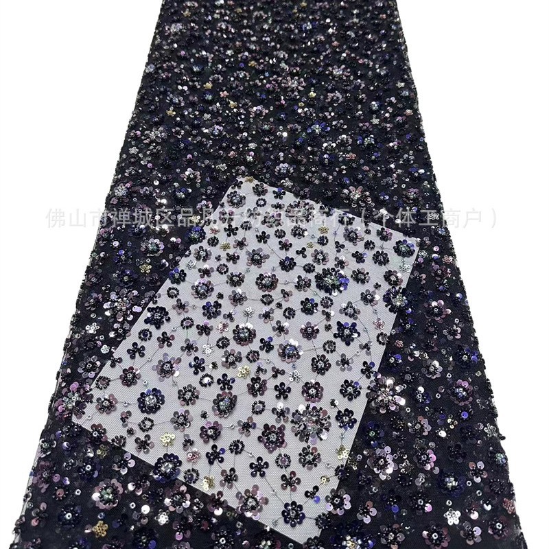 Nueva alta densidad de tubo de perlas bordado vestido vestido de moda bolsa accesorios fabricantes de tela en stock