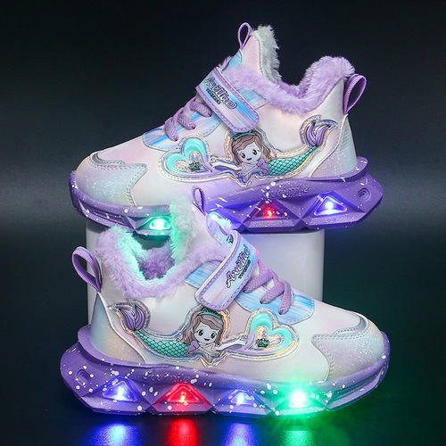 Lighted children's sports shoes 2024 spring and autumn mesh breathable children's shoes for small and medium-sized children princess light casual shoes