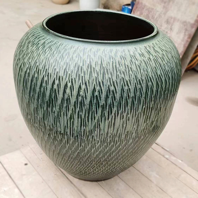 Vaso de cerámica japonesa retro de gran calibre maceta de carne decoración simple decoración Zen de cerámica gruesa